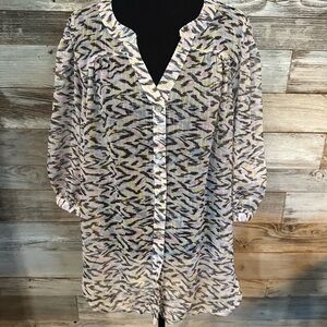 NWT Patterned Button-Up Sheer Blouse with Silver Accents